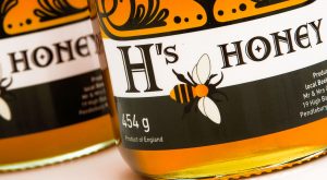 H's Honey labelled jars